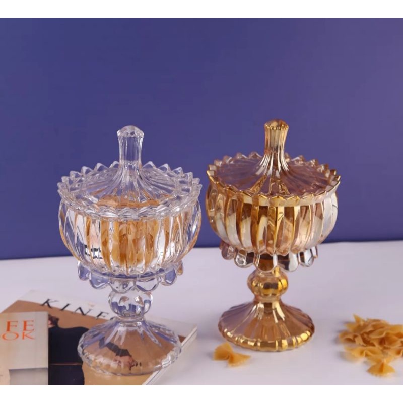 Toples kaca Gold/Clear Tempat kue kering  berukuran besar Capodimonte