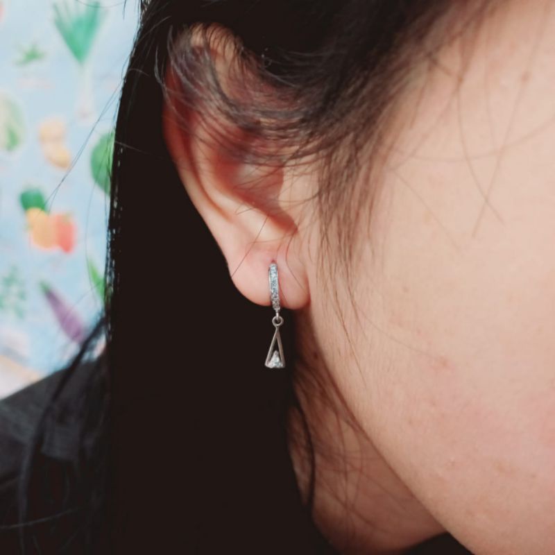 Anting jepit listring bulat mp + m segitiga (gu*s) /anting jepit perak asli silver 925 lapis emas/ anting fashion wanita terbaru