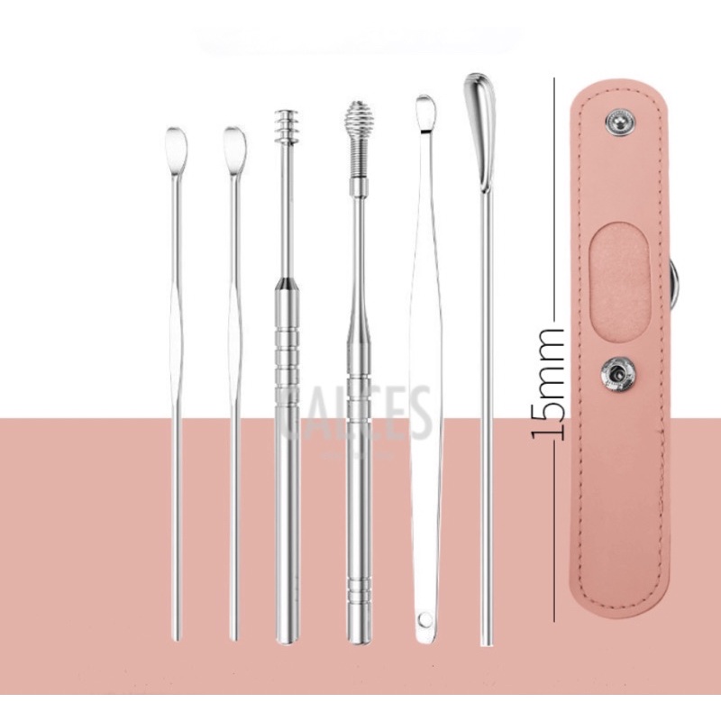 Alat Pembersih Telinga Korek Kuping Ear Spoon Tool 6 PCS-Pouch Pink 6in1