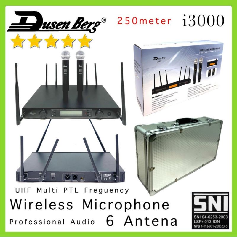 Wireless Microphone DUSENBERG i3000, Receiver 6 Antena 2 Mic Wireless