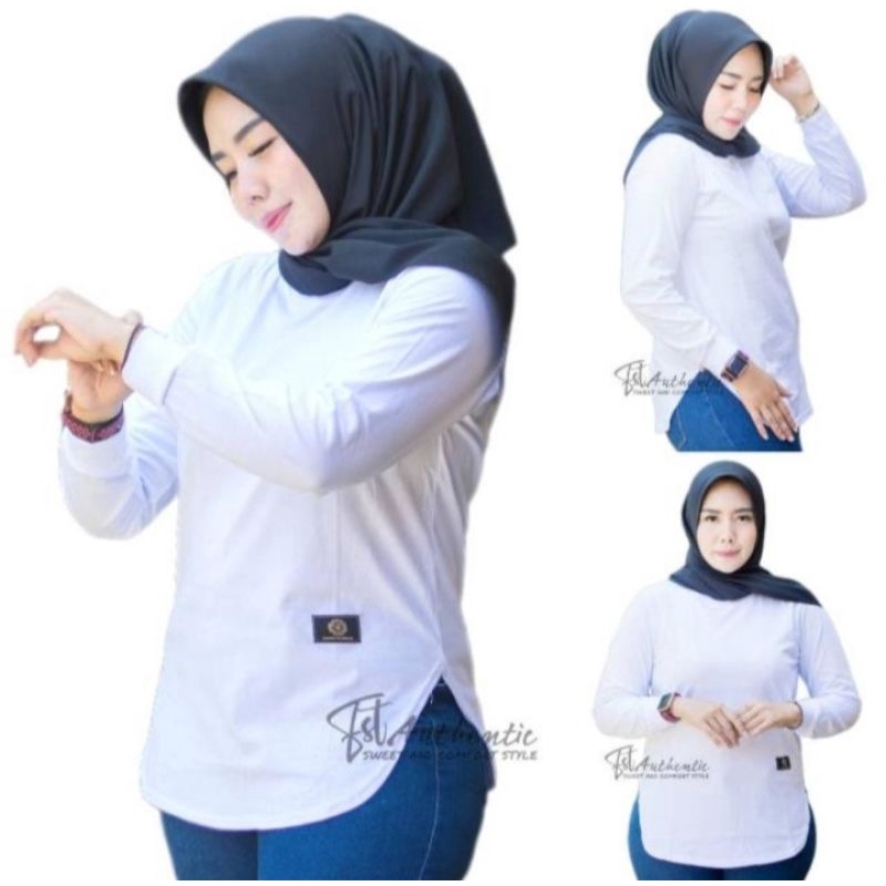 Baju Kaos Wanita Lengan Panjang Dinary Warna Putih / Atasan Wanita / Kaos Wanita / Atasan Wanita Ter