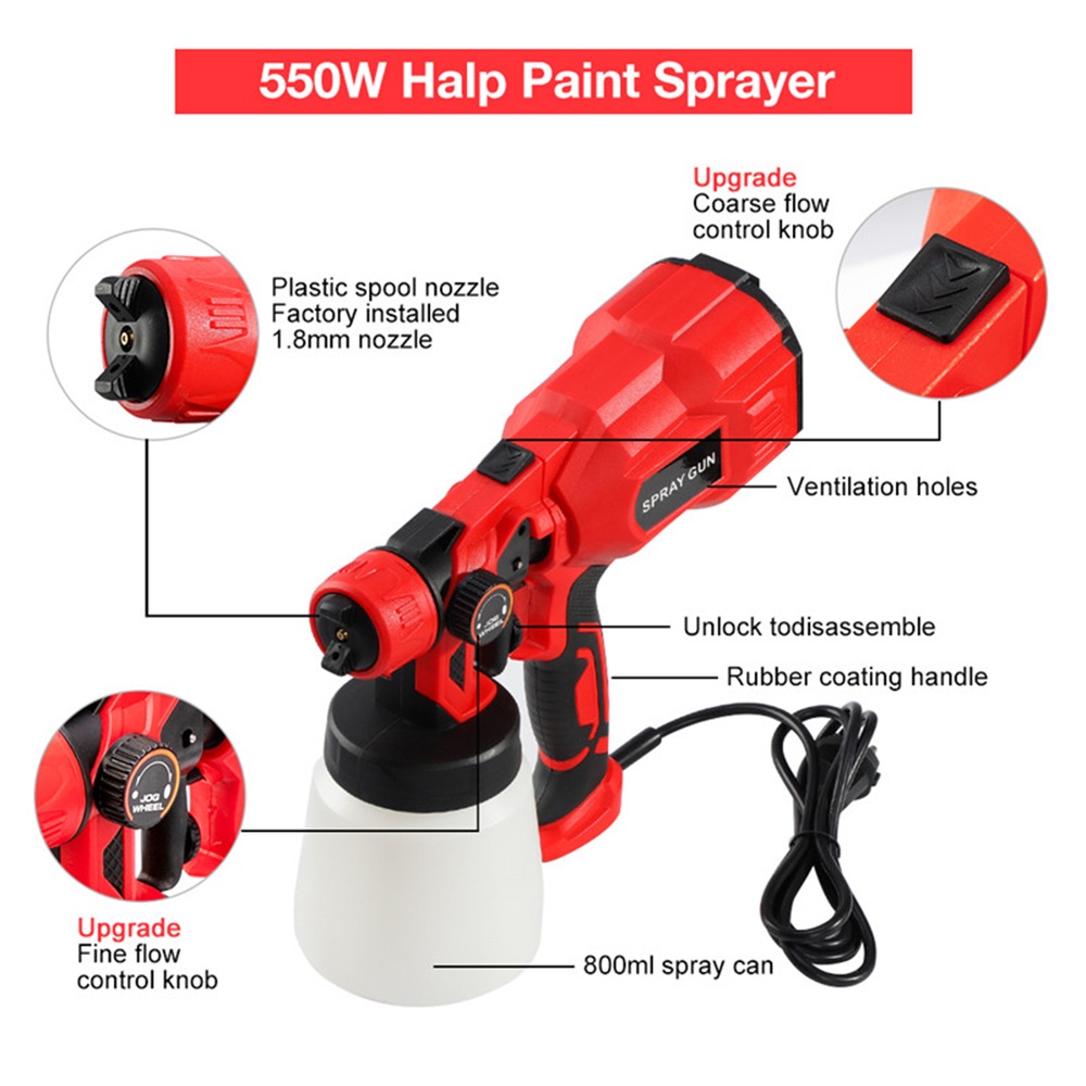 COOFARI 1.0 / 1.8 / 2.5MM Nozzle Pistol Semprot Cat 550W 220V 800ML Mobil Airbrush Pistol Semprot Daya Tinggi Penyemprot Cat Listrik Rumah Penyemprot Cat Listrik Mudah Menyemprot Bersih