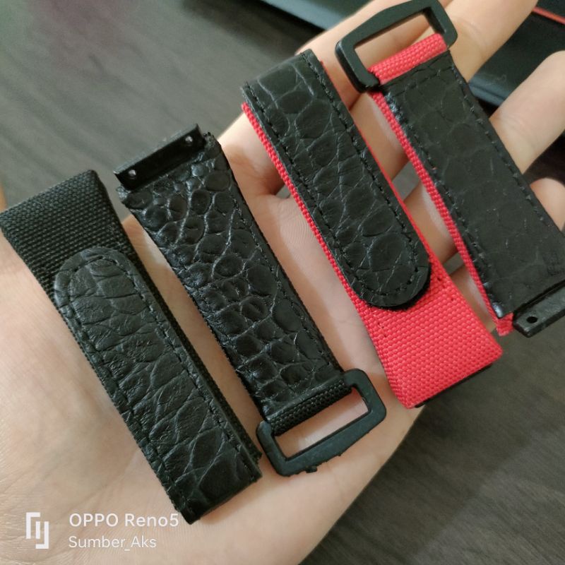 Tali Strap Jam RM Kanvas Pengunci Baut Canvas Hitam Merah High Quality