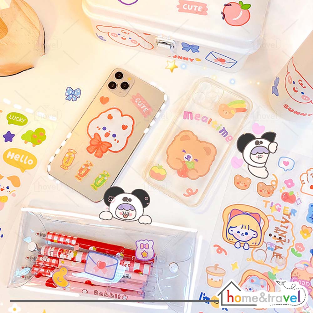 HOVELSHOP Sticker Set Cartoon Diary Book Decoration Beruang Kelinci Kucing Cute Aesthetic Tumblr