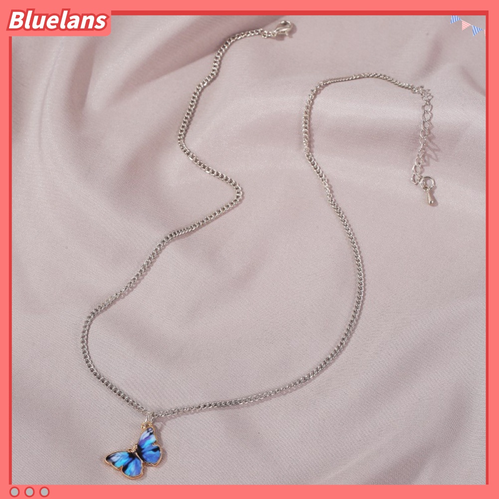 Kalung Gelang Rantai Klavikula Desain Kupu-Kupu Warna Gradasi Untuk Hadiah Perhiasan Wanita