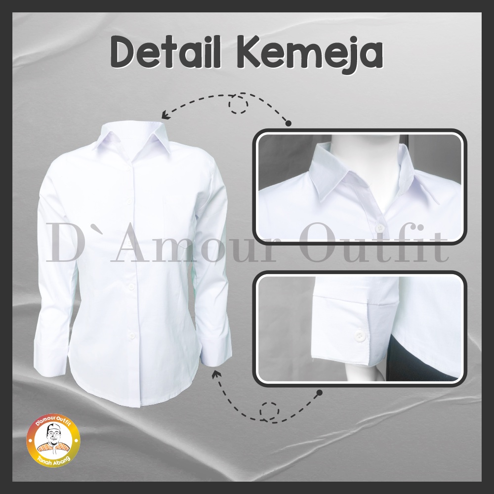 Damour Outfit | Kemeja Kerja Putih Polos Formal Tangan Panjang Wanita Kekinian Kemeja Hitam Putih Lengan Panjang Wanita SlimFit TetetoronCatton/TC Standar L XL Jumbo XXL XXL New