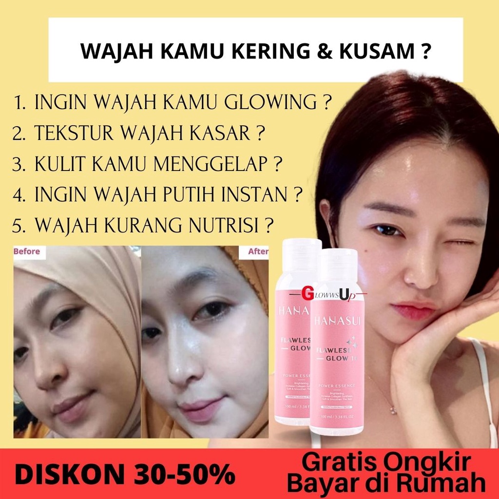 PENCERAH WAJAH PELEMBAB WAJAH HANASUI FLAWLESS GLOW 10 POWER ESSENCE 100ML PERAWATAN WAJAH