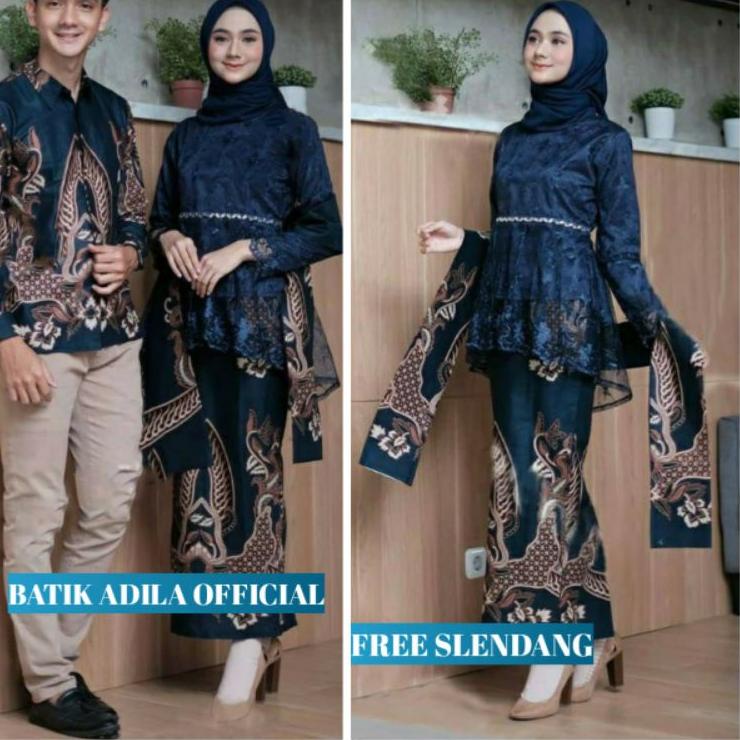 Tren Terbaru Couple Kebaya Modern Baju Wisuda Tunangan Lamaran Terbaru Baju Batik Brokat Couple navy