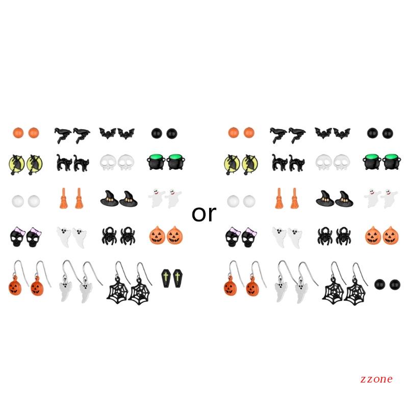 20 Pasang Anting Stud Desain Tengkorak Gelap Untuk Halloween