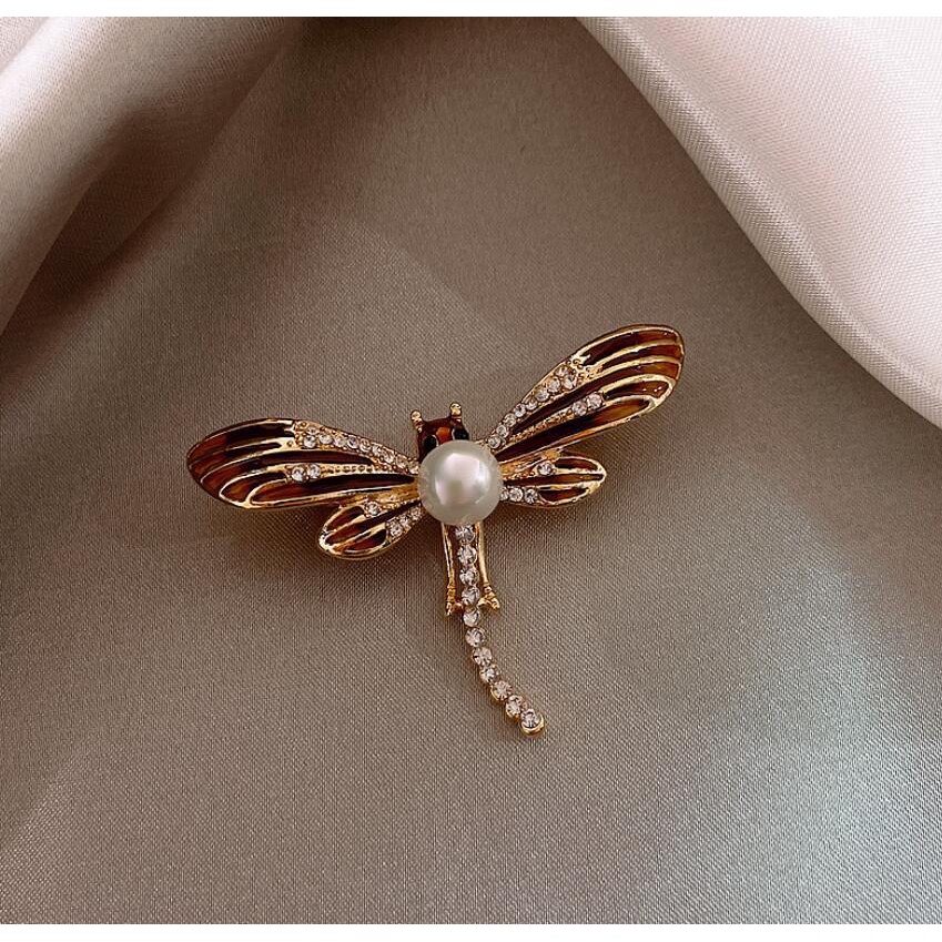 Bros Pin Bentuk Capung Aksen Mutiara Dan Berlian Gaya Korea Untuk Sweater