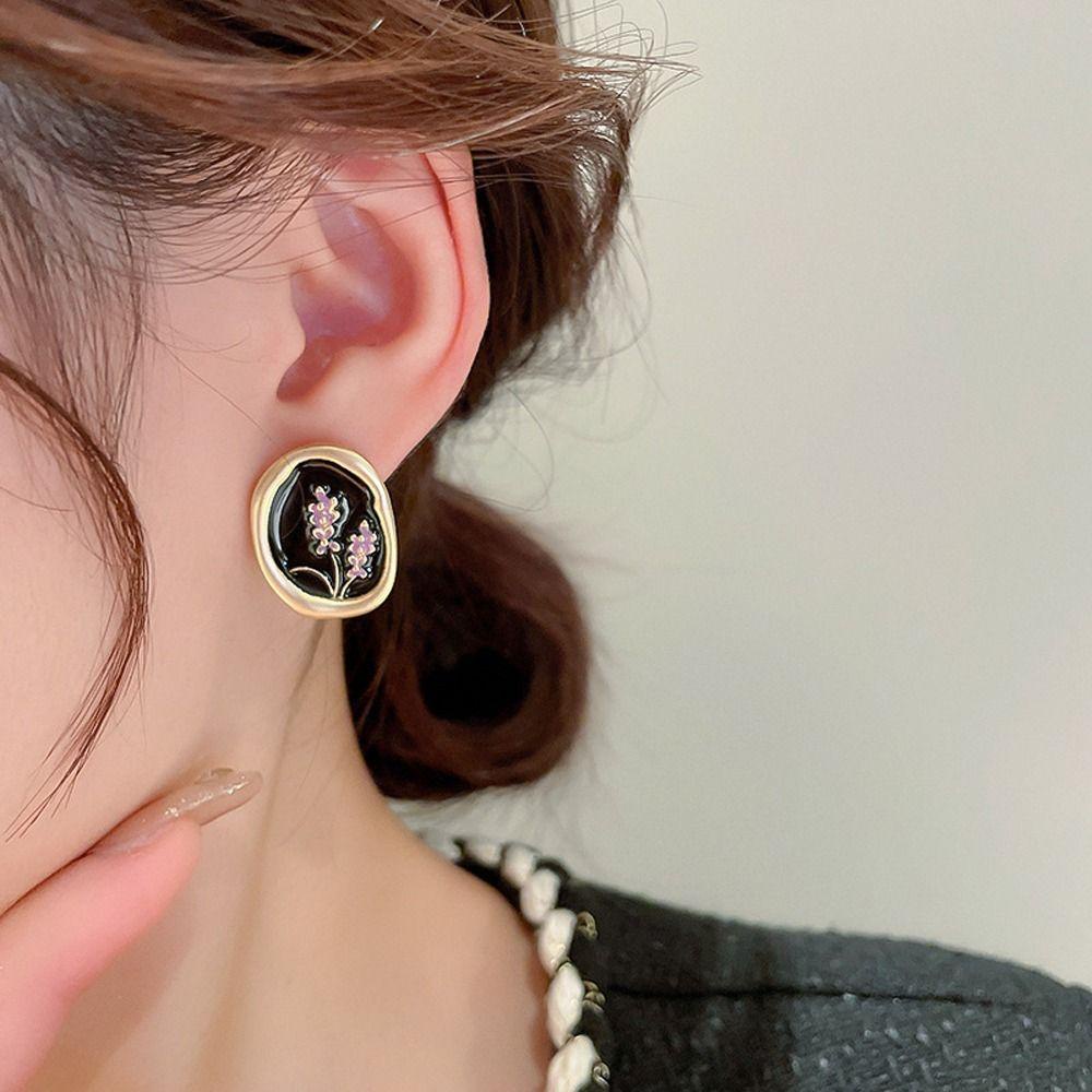 Needway Wanita Stud Anting Trendi Vintage Gaya Perancis Telinga Perhiasan Drip Minyak Tembaga Temperamen Menjuntai Drop Earrings