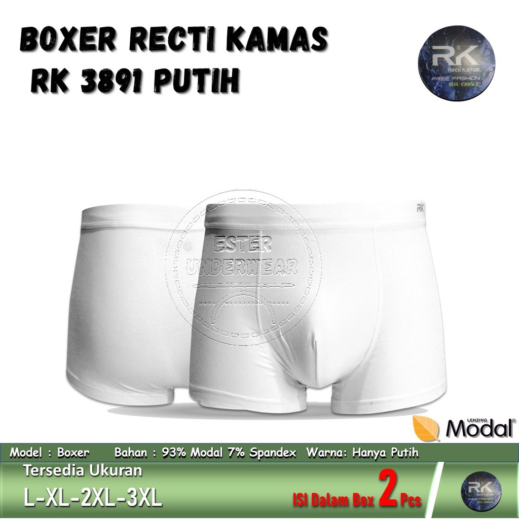 Celana Boxer Pria RECTI KAMAS RK 3891 PUTIH ISI 2Pcs