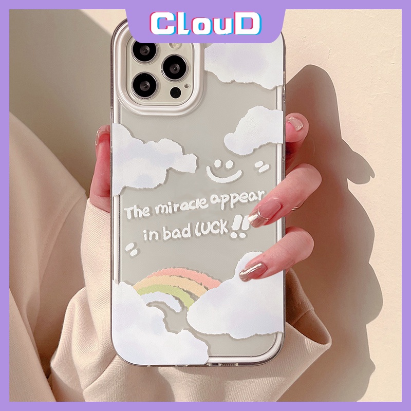 Soft Case Tpu Bening Desain Awan Pelangi Tersenyum Tahan Banting Anti Jatuh 3 In 1 Untuk IPhone 11 13 12 Pro Max XR XS Max X 7 8 Plus SE 2020