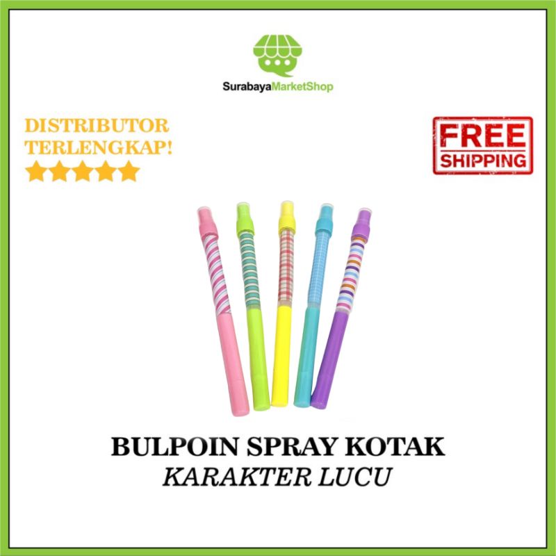 Pulpen Spray Motif Kotak (1pcs) - Bolpen Ballpoint Pack Karakter Lucu Warna Warni