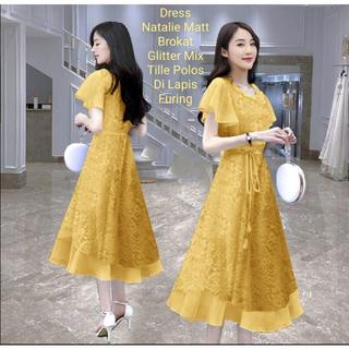 Dress Wanita Midi Model Terbaru Kondangan/Formal Matt Brokat/Dress Natalie Size L-XL-XXL/Dress Pesta Dan Acara Natalan Wanita Kekinian Viral