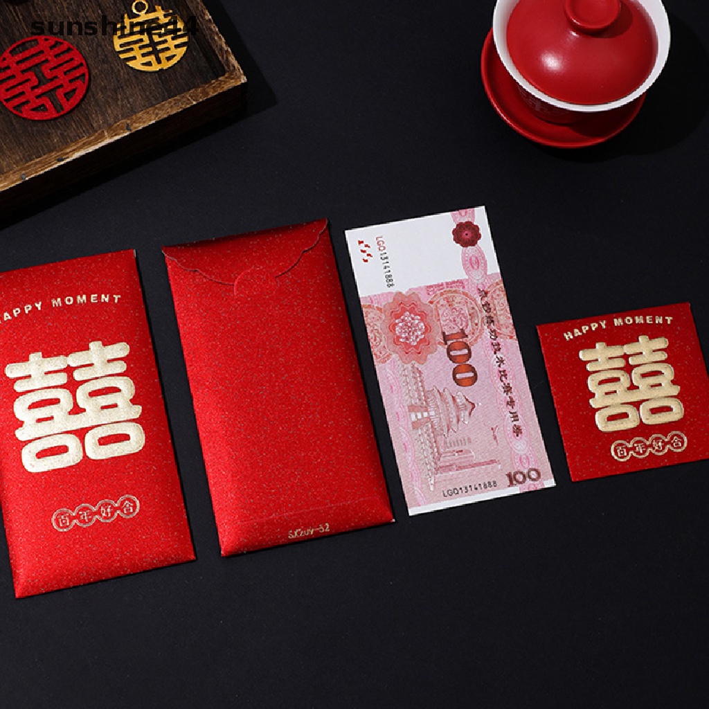 Sunshine 6PCS / Set Amplop Angpao Warna Merah Frosted Gaya Tradisional Cina Untuk Pernikahan