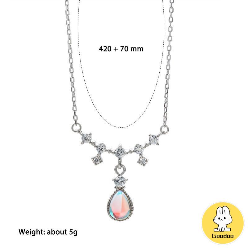 Kalung Fashion Wanita All-match Niche Design Light Luxury Moonstone Water Drop Necklace -Doo