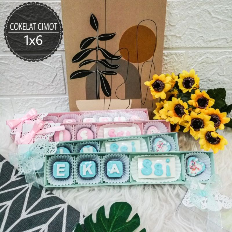 

cokelat souvenir custom nama dan tulisan - Coklat souvenir isi 6pcs - coklat custom nama - Cokelat cimot Bandung
