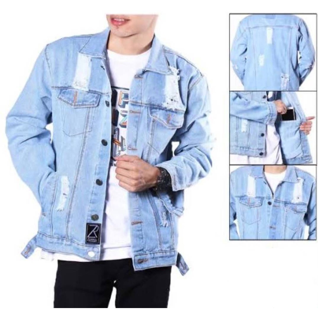 jaket sobek pria jaket sobek Jeans Pria Sobek Jaket Jeans Ripped original bandung