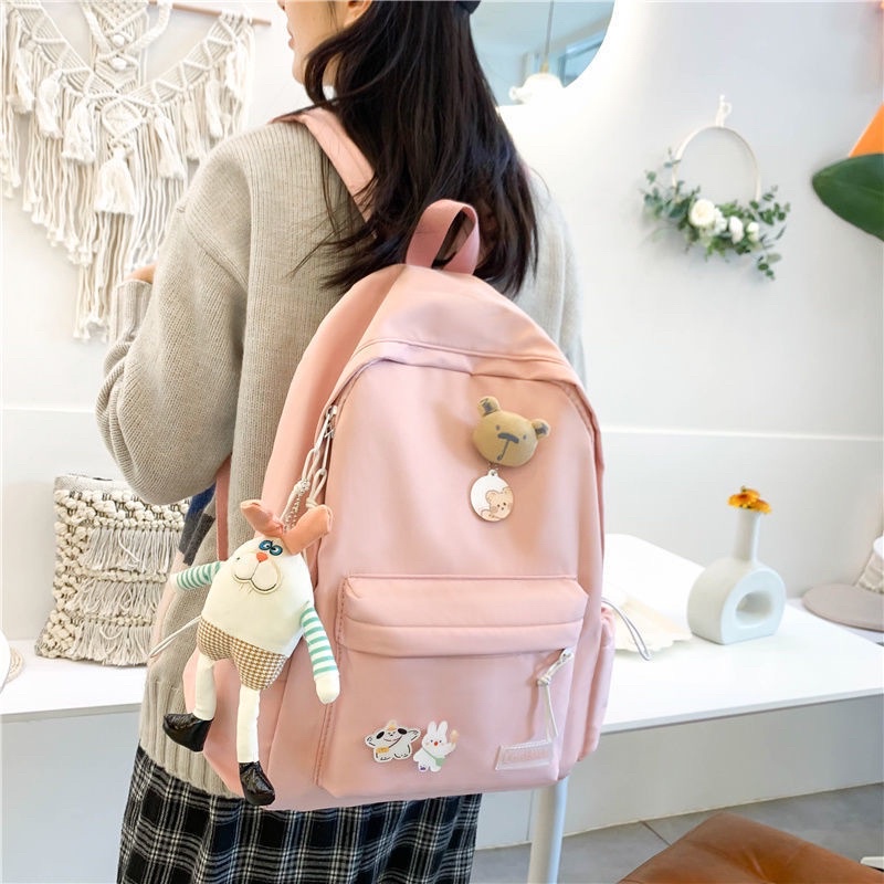Tas Ransel Sekolah Korean Fashion K0115-Pink-6287