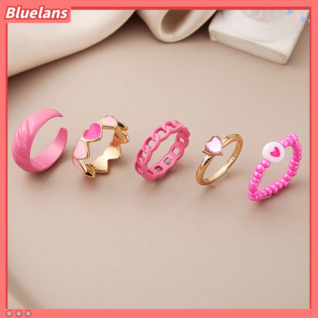 1 Set Cincin Knuckle Stackable Bentuk Hati Untuk Wanita