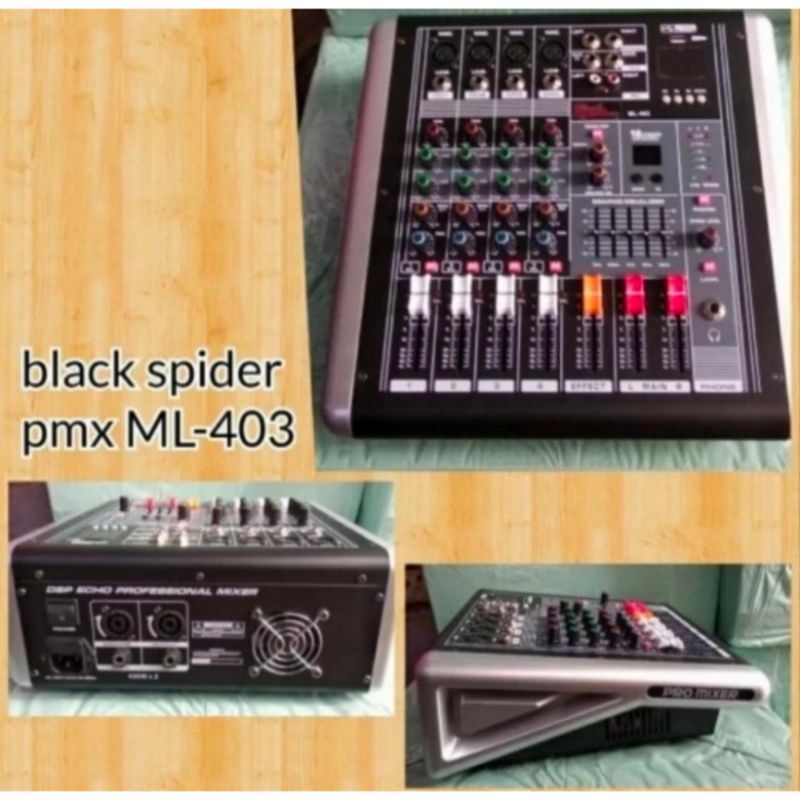 DISTRIBUTOR POWER MIXER 4 CHANNEK BLACK SPIDER ML 403 USB BKUETOOTH