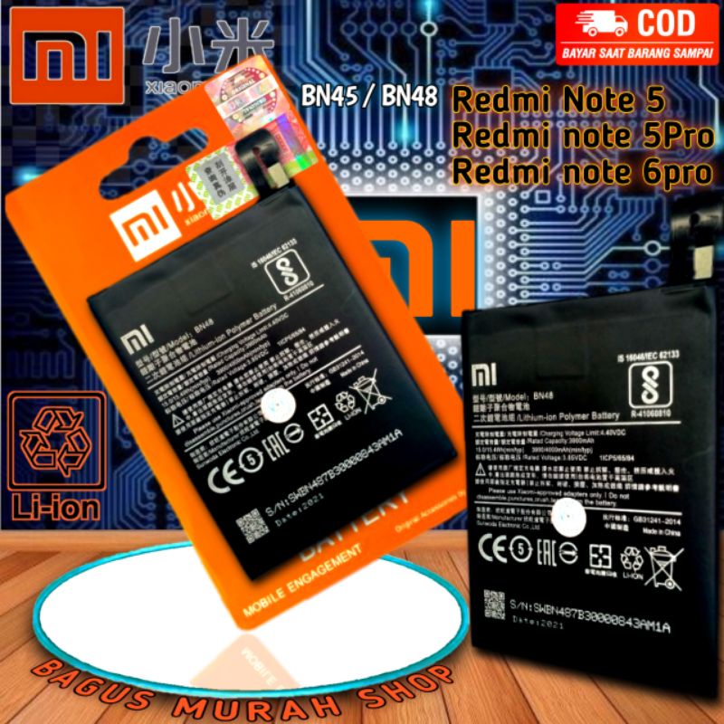 BATTERY BATRE BATERAI REDMI NOTE 5 REDMI NOTE 5 PRO / NOTE 6PRO BN45 BN48 REDMI NOTE 5A BN31 NOTE 5PRO  NOTE5 BN 45 / BN 48 ORIGINAL / HK Double power 5600mAh