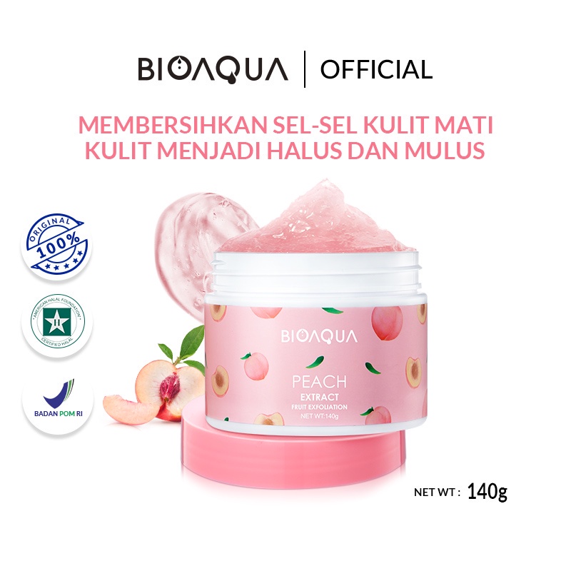 BISA COD  BPOM BIOAQUA Body Scrub Badan Peach Extract Fruit Exfoliation 140g Body Care Whitening Brightening RUMAH CANTIK 354