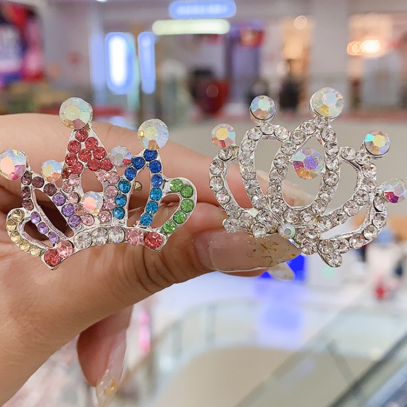 Jepit Rambut Bentuk Mahkota Aksen Berlian Imitasi Gaya Korea Untuk Wanita