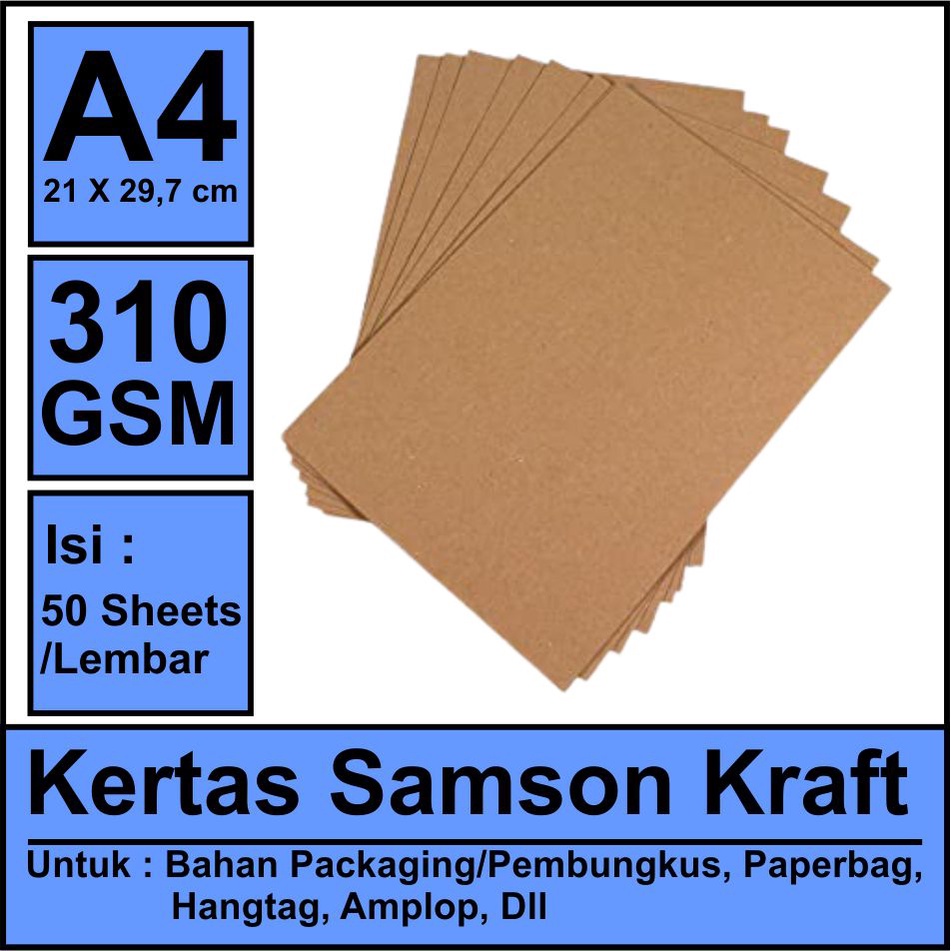

Kertas Samson Kraft 310 gsm A4 Warna Coklat Isi 50 Lembar