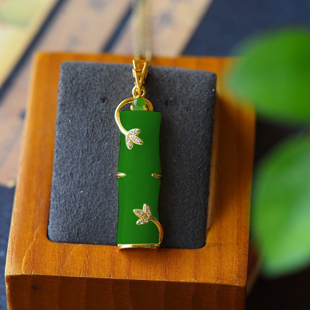 Goldkingdom Fashion Perhiasan 24K Bangkok Aksesoris Ready Stock Hetian Giok Putih Bambu Liontin Perempuan Gilt Simpul Naik Tinggi Kalung Rantai Klavikula Bambu Yang Kaya