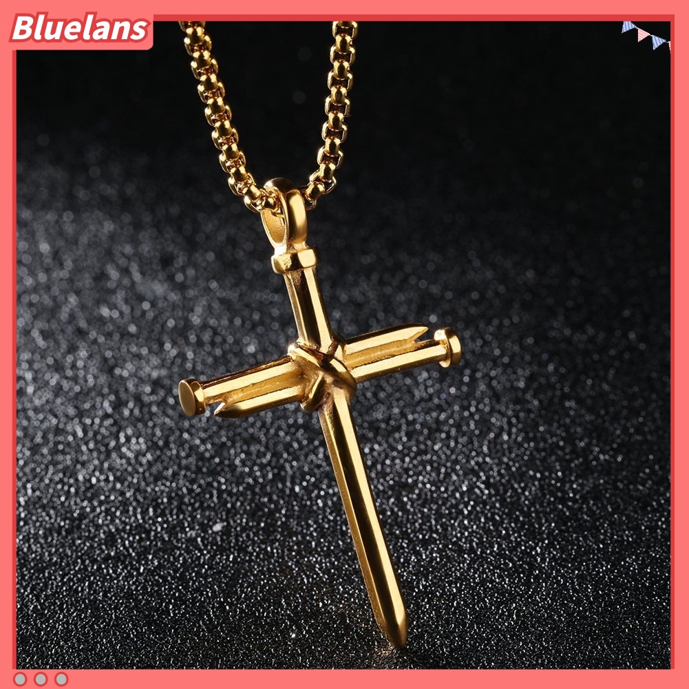 [bluelans]Fashion Man Women Titanium Steel Cross Pendant Long Chain Necklace Jewelry Gift