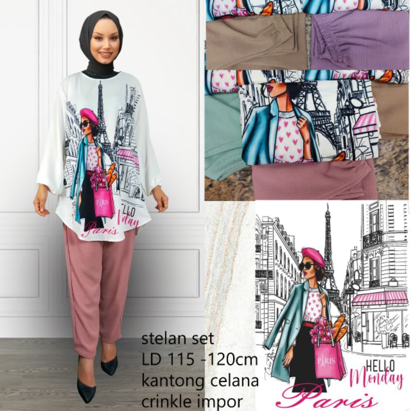 ONe set  setelan set kantong celana crinkle import premium