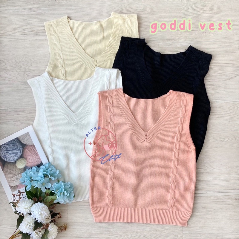 alter.cloth - GODDI VEST | Atasan Wanita Rompi Korea Premium Knit Rajut Import Tanpa Lengan Vest Tan