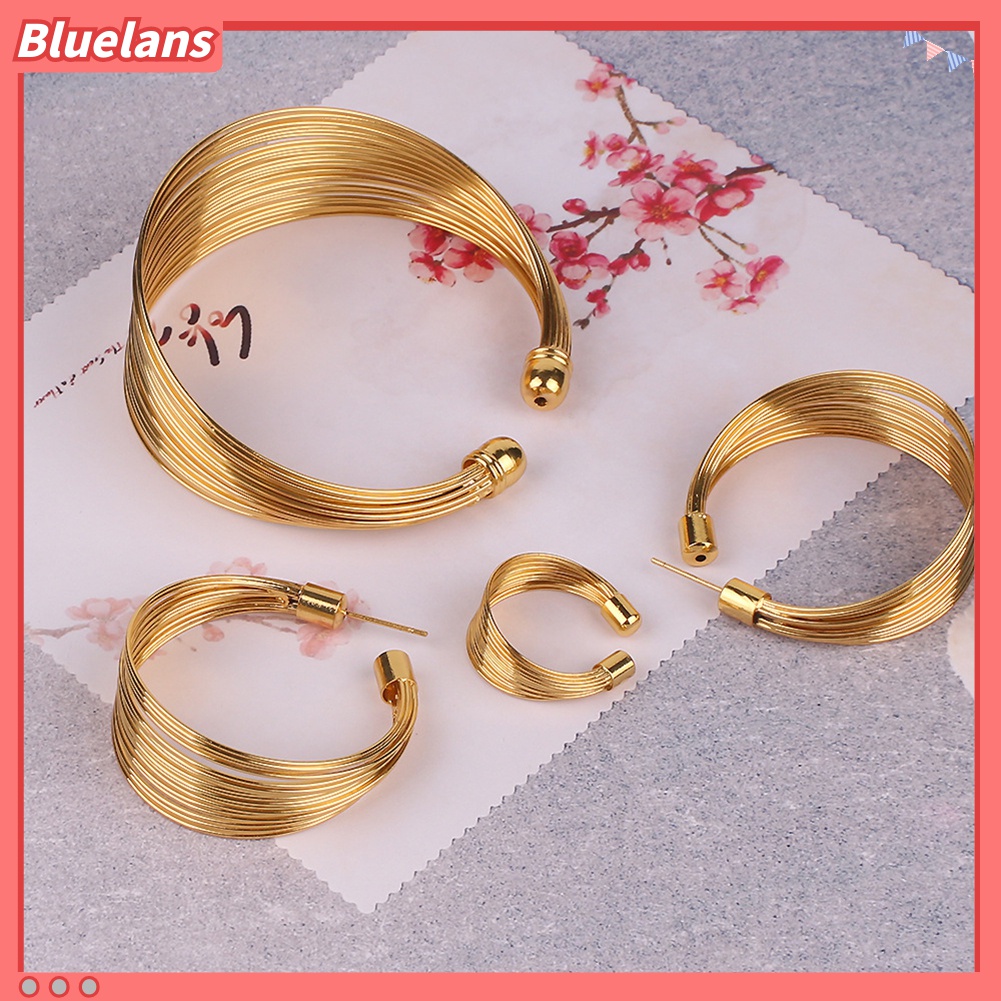 Bluelans 4 Pcs / Set Perhiasan Kalung Anting Gelang Cincin Bentuk Lingkaran Gaya Nigeria Untuk Pengantin