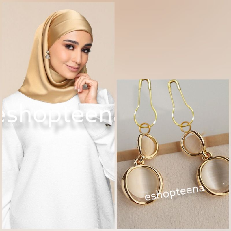 A94 anting hijab juntai double cream gold_anting jilbab