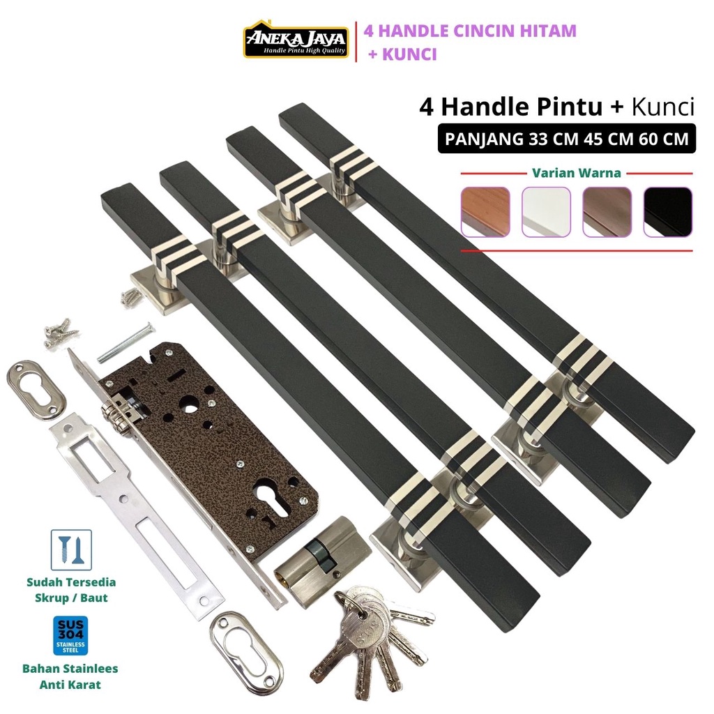 Paket 4 Handle Pintu Rumah Body Kunci Panjang 60 cm 45 33 Gagang Tarikan Pintu Depan Bahan Stainlees Warna Natural Hitam Putih Maroon