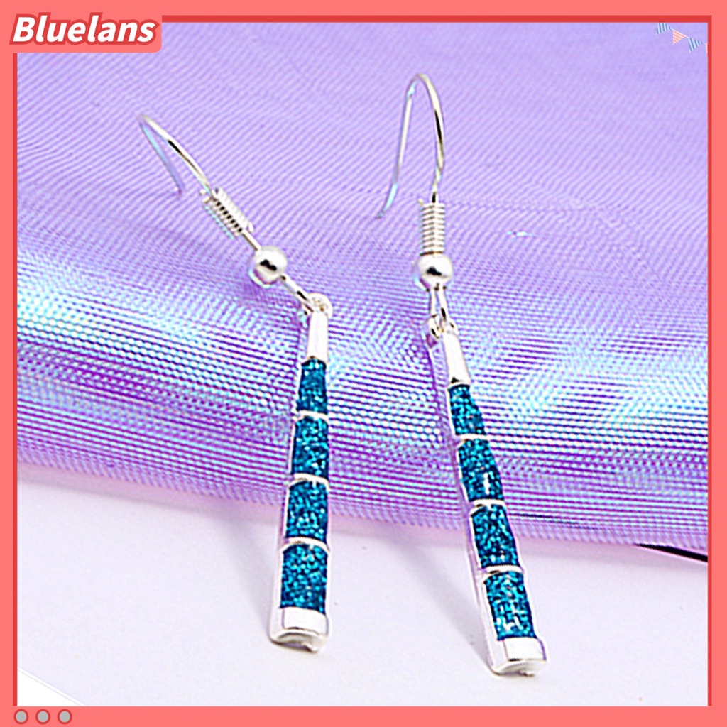 1 Pasang Anting Kait Gantung Wanita Desain Trapesium Hias Batu Imitasi Biru Berkilau Ringan Untuk Kencan