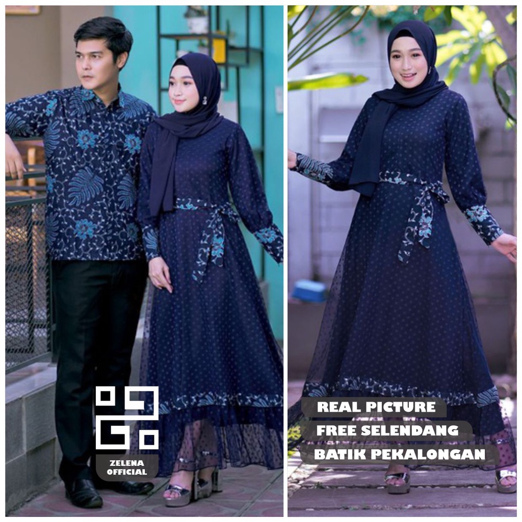 Gamis Couple Modern Baju Couple Pasangan Dress Brokat Luna Series Terbaru 2022