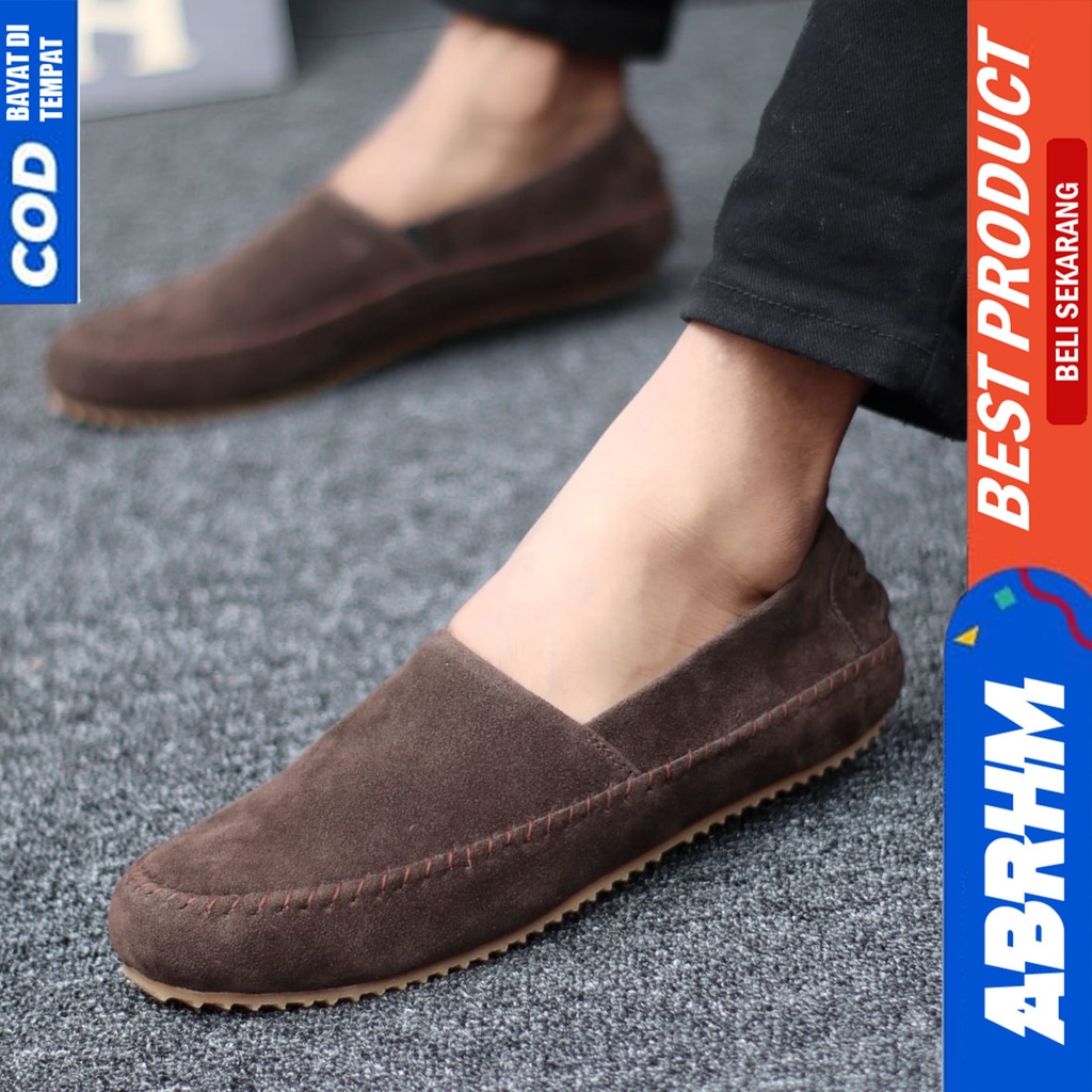 Sepatu Slip On Casual Santai Kerja Kantor Pria Hitam Slop Abrhm Siena