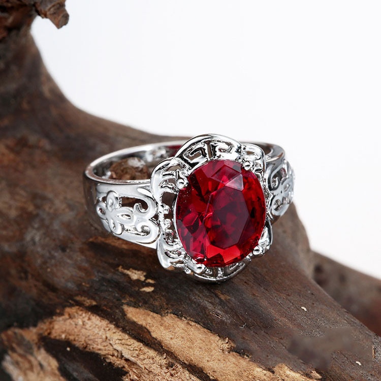 Cincin Lapis Silver Hias Batu Ruby Untuk Wanita