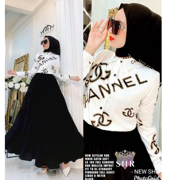 Harga Bersahabat COD NEW READY SET ROK & SET KULOT BAHAN SATIN MIX WOLFIS IMPORT LD 106-108  ORI BY 