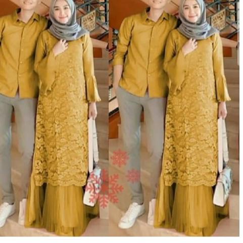 Kekinian SETELAN BAJU COUPLE GAMIS KOKO MUSLIMAH PRIA WANITA GAMIS KEMEJA KOKO SUAMI ISTRI PASANGAN 