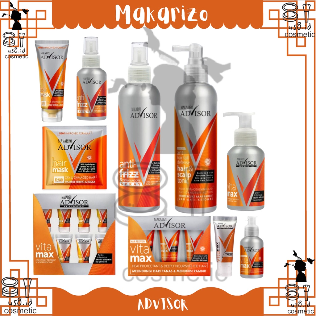 Perawatan Rambut Rontok dan Ketombe || Makarizo Advisor Hair Recovery Vitamax 8ml tube | 50ml pump Vitamin Rambut || Hair Repair Mask 15ml 45ml Sachet Tube Masker Perawatan Rambut