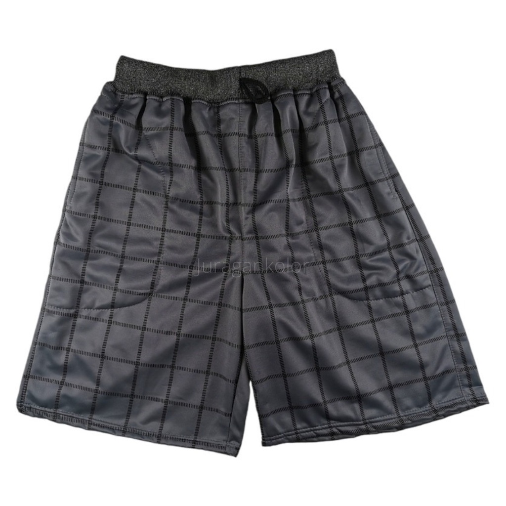 Celana Pendek Pria Motif Kotak Tartan Rib Kolor Cowok Dewasa Santai