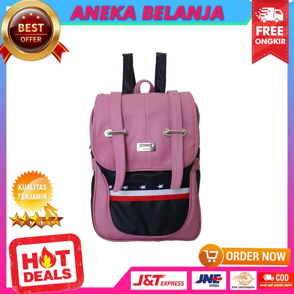 Tas Ransel Perempuan Gendong Warna Pink Backpack Sekolah Modis Gaul Ransel Espirit Tancepan Pink Fashionable