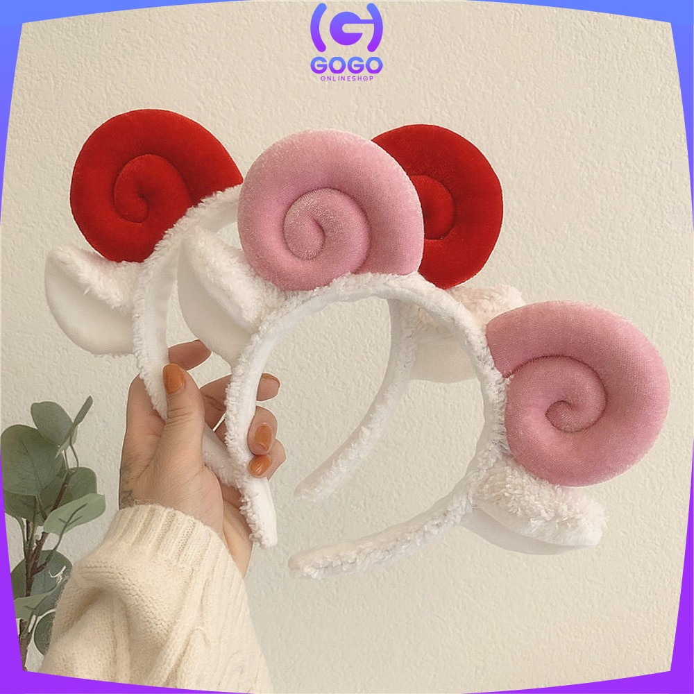 GOGO-C490 Bando Motif Tanduk Domba Lucu Bahan Lembut / Aksesoris Rambut Wanita / Bandana korea / Headband White Sheep Domba Aries Unik