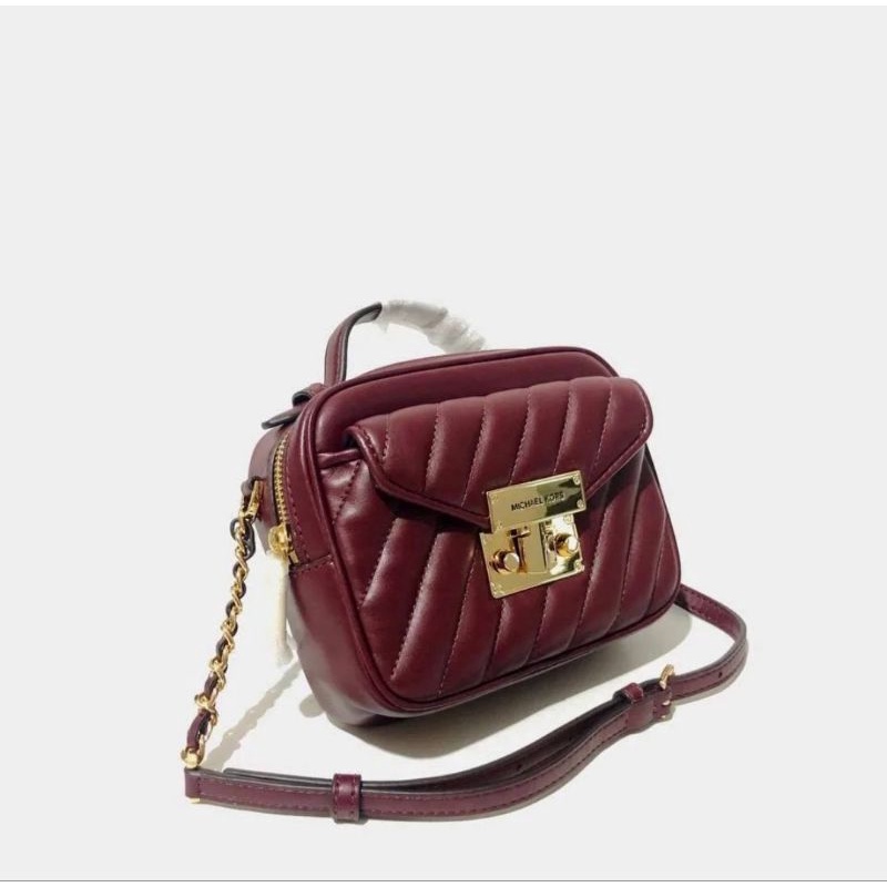 MK ROSE SMALL TOP HANDLE CROSSBODY QUILTED MERLOT michael kors ikafossilvintage sz 17x13x6cm