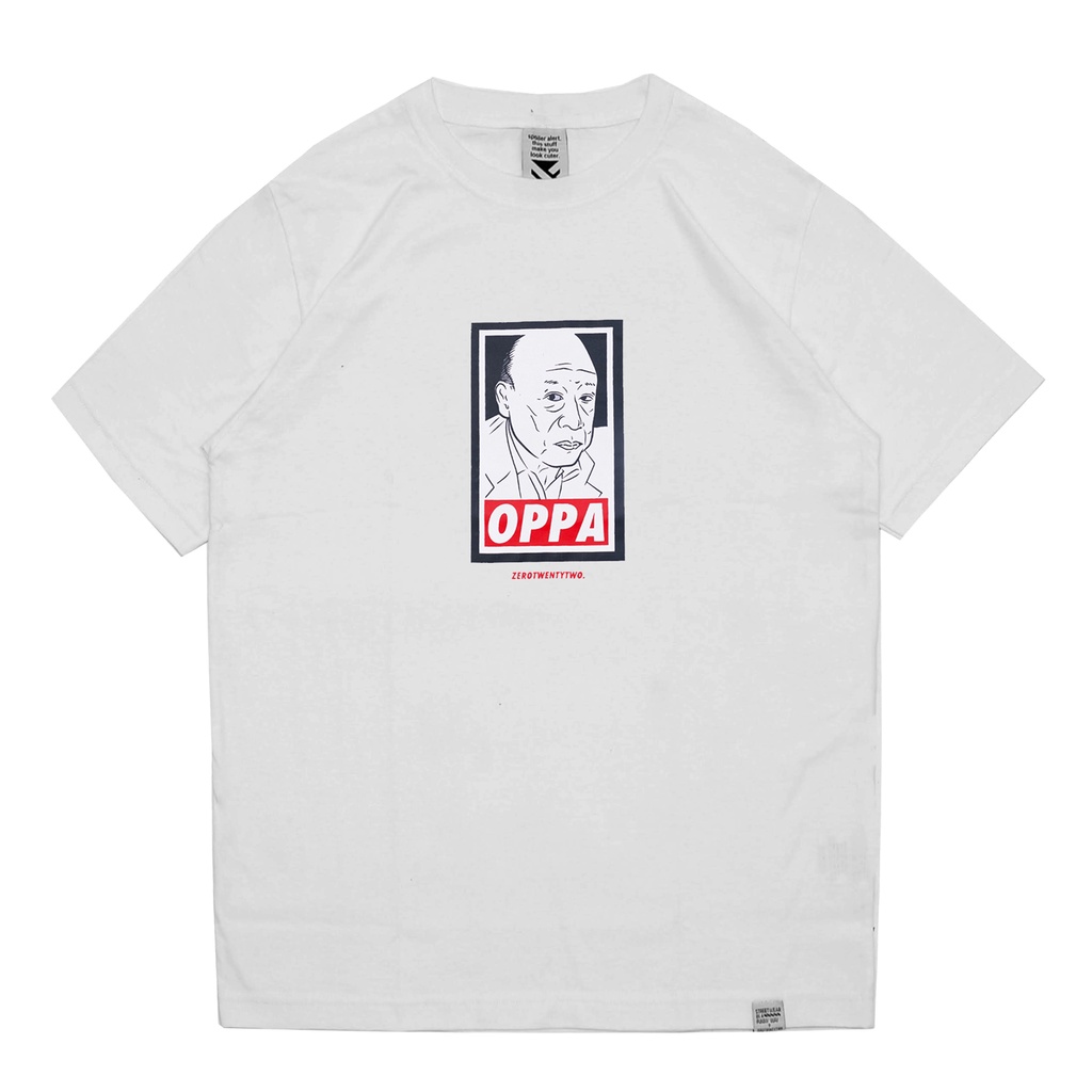 ZeroTwentyTwo T-shirt Oppa White | Kaos Pria Parodi Plesetan Lucu Obey Putih