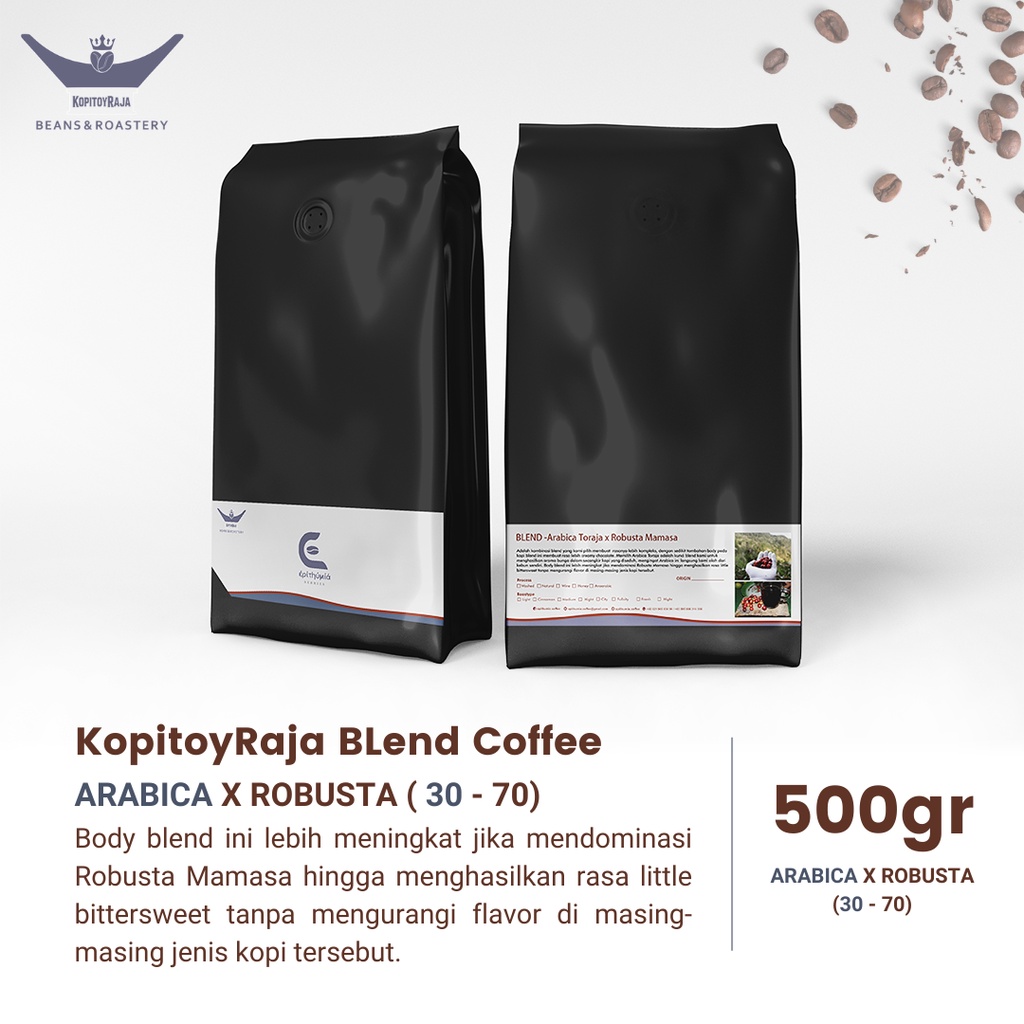 

Kopitoyraja Coffee Biji Kopi Bubuk Blend Arabica Coffee dan Robusta Coffee (30-70) 500gr